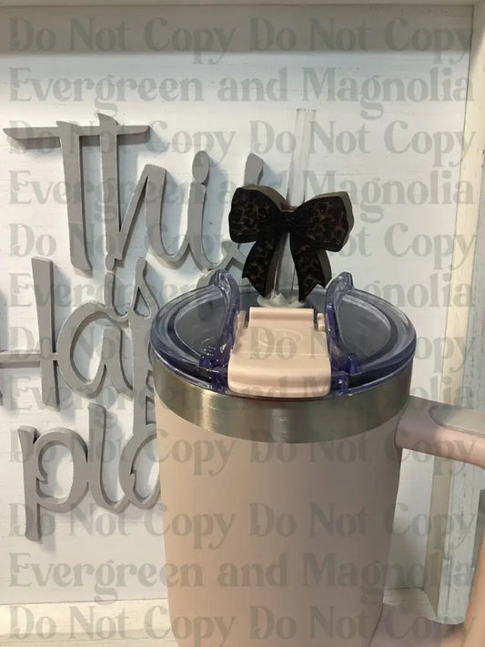 Leopard print bow (Black & Brown) Straw Topper 10mm