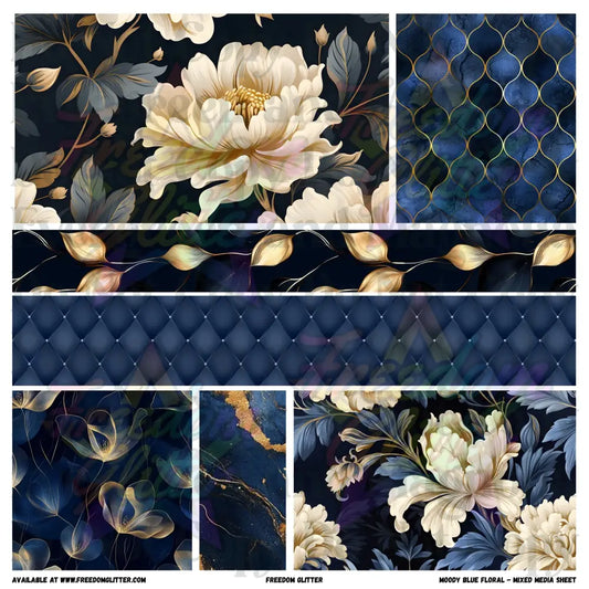 Mixed Image Sheet - Moody Blue Floral (Printed Vinyl)