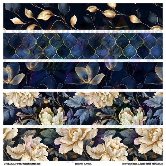 Moody Blue Floral - Mixed Image Rectangles (Printed Vinyl)