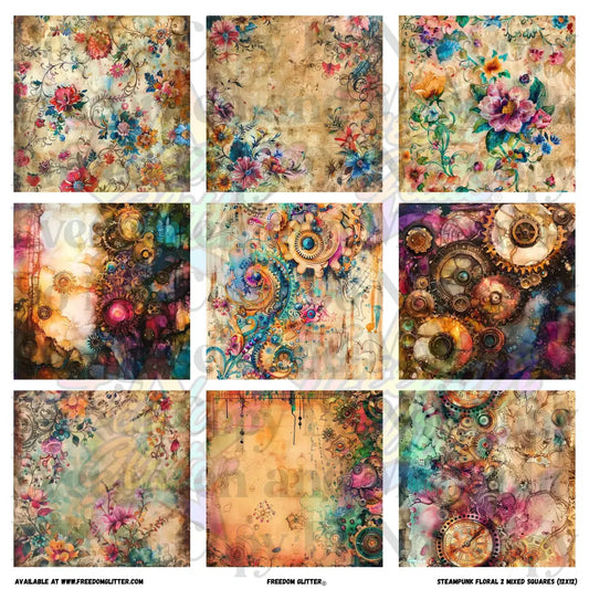 Mixed Squares - Steampunk Floral 2 (Printed Vinyl)
