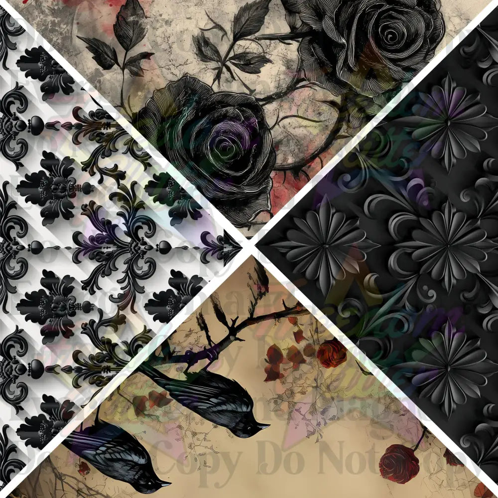 Mixed Triangles - Victorian Gothic Floral 1 (Printed Vinyl)