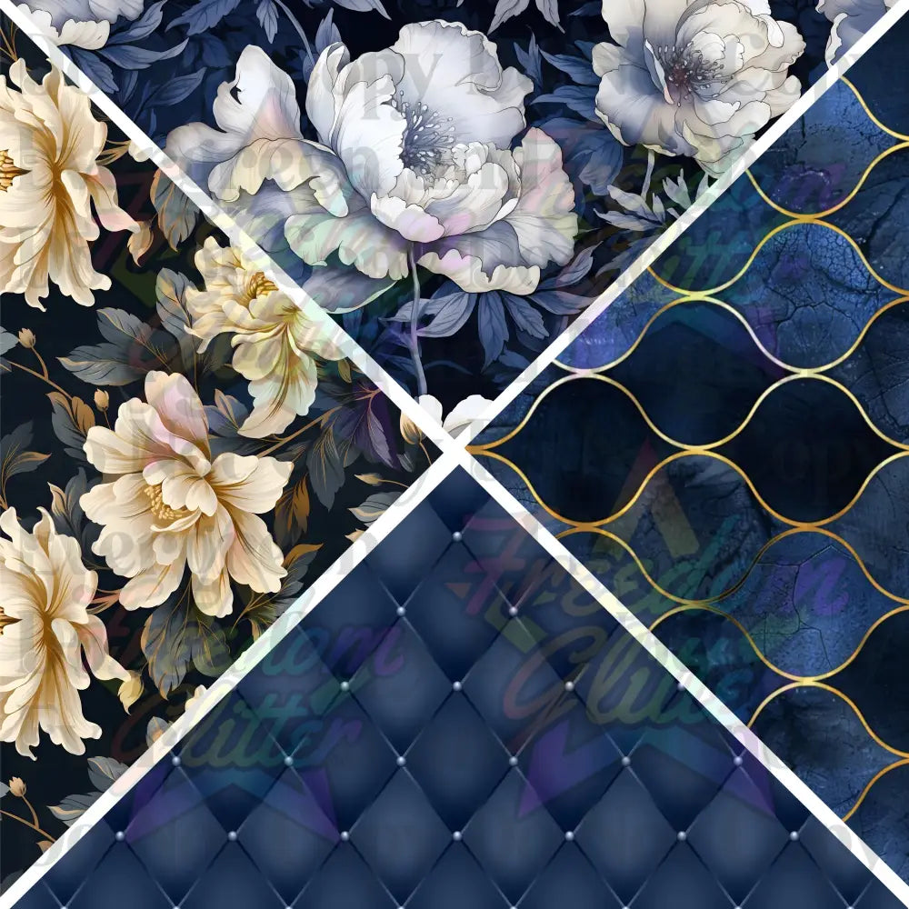 Mixed Triangles - Moody Blue Floral 1 (Printed Vinyl)