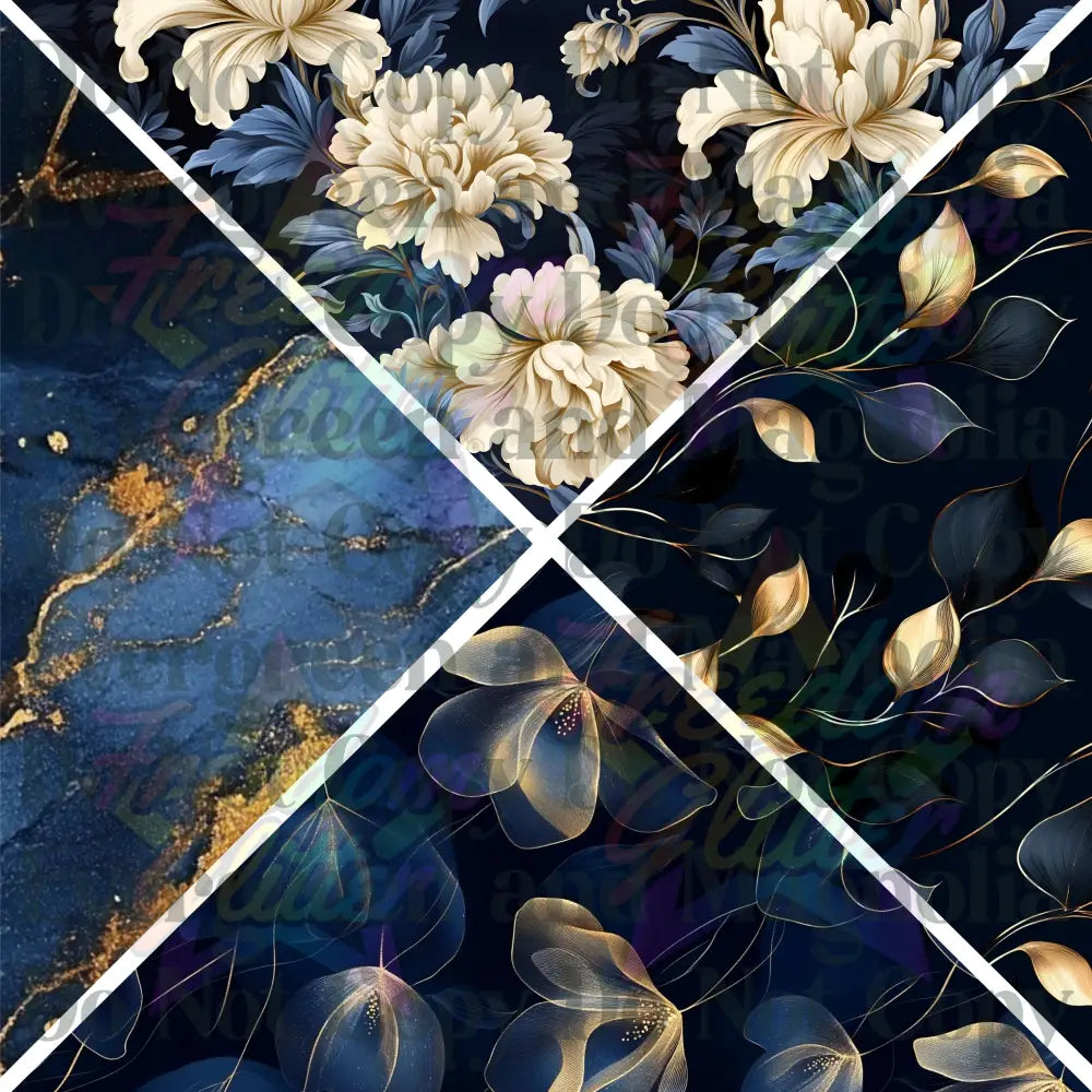 Mixed Triangles - Moody Blue Floral 2 (Printed Vinyl)