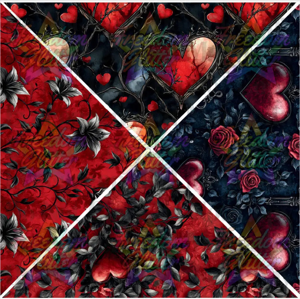 Mixed Triangles - Red & Black Hearts & Flowers (Printed Vinyl)
