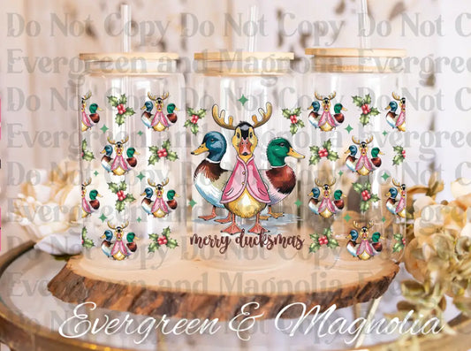 Merry Duckmas Christmas glass can