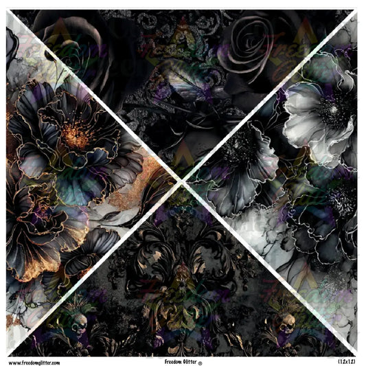 Mixed Triangles - Black & Gold Floral (Printed Vinyl)