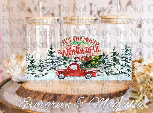 Most wonderful time of the year old red truck