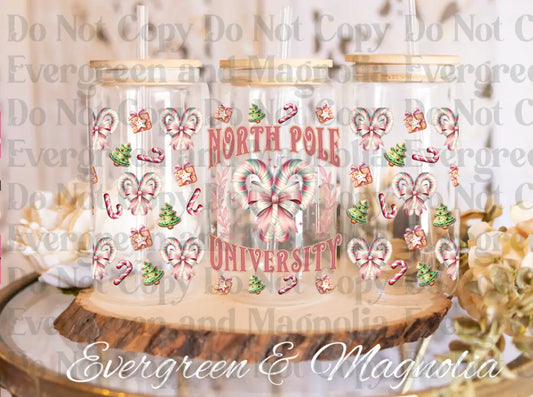 North Pole University glass can