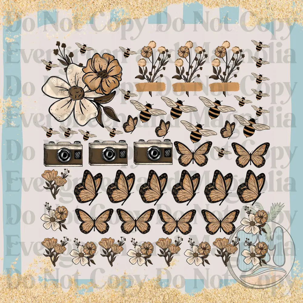 Orange bees and butterflies