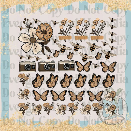 Orange bees and butterflies