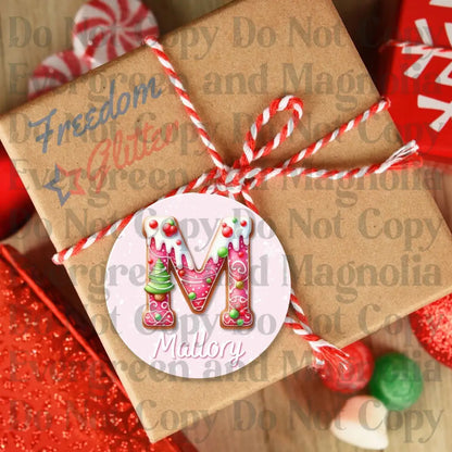 Customized Christmas Gift Tags - Pink & Green Gingerbread