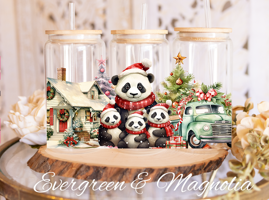 Panda Christmas Family Animals