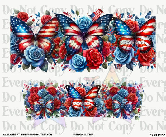 Patriotic Butterflies 40oz Wrap (Printed Vinyl)