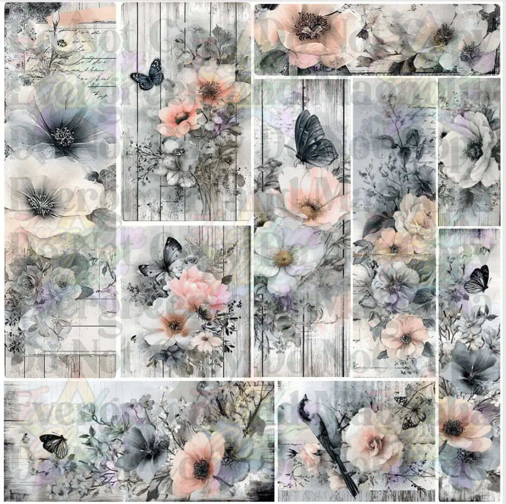 Mixed Image Sheet - Peach & Gray Floral (Printed Vinyl)