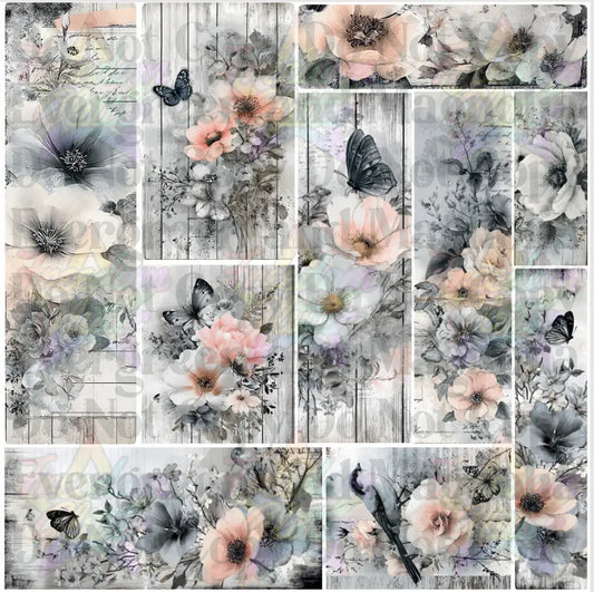Mixed Image Sheet - Peach & Gray Floral (Printed Vinyl)