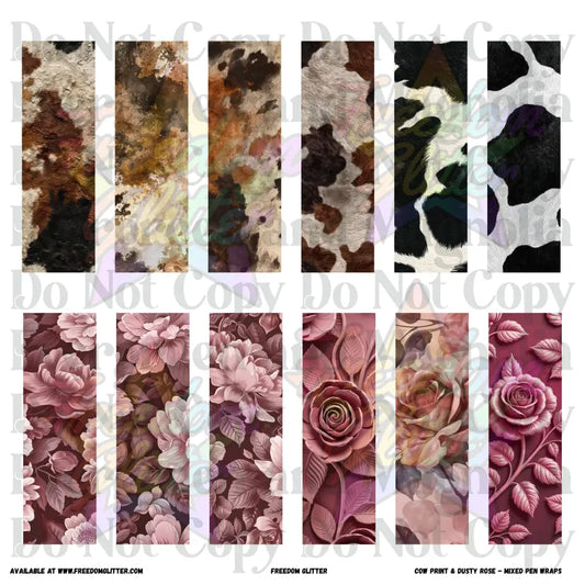 Mixed Pen Wraps - Cow Print & Dusty Rose (Printed Vinyl)