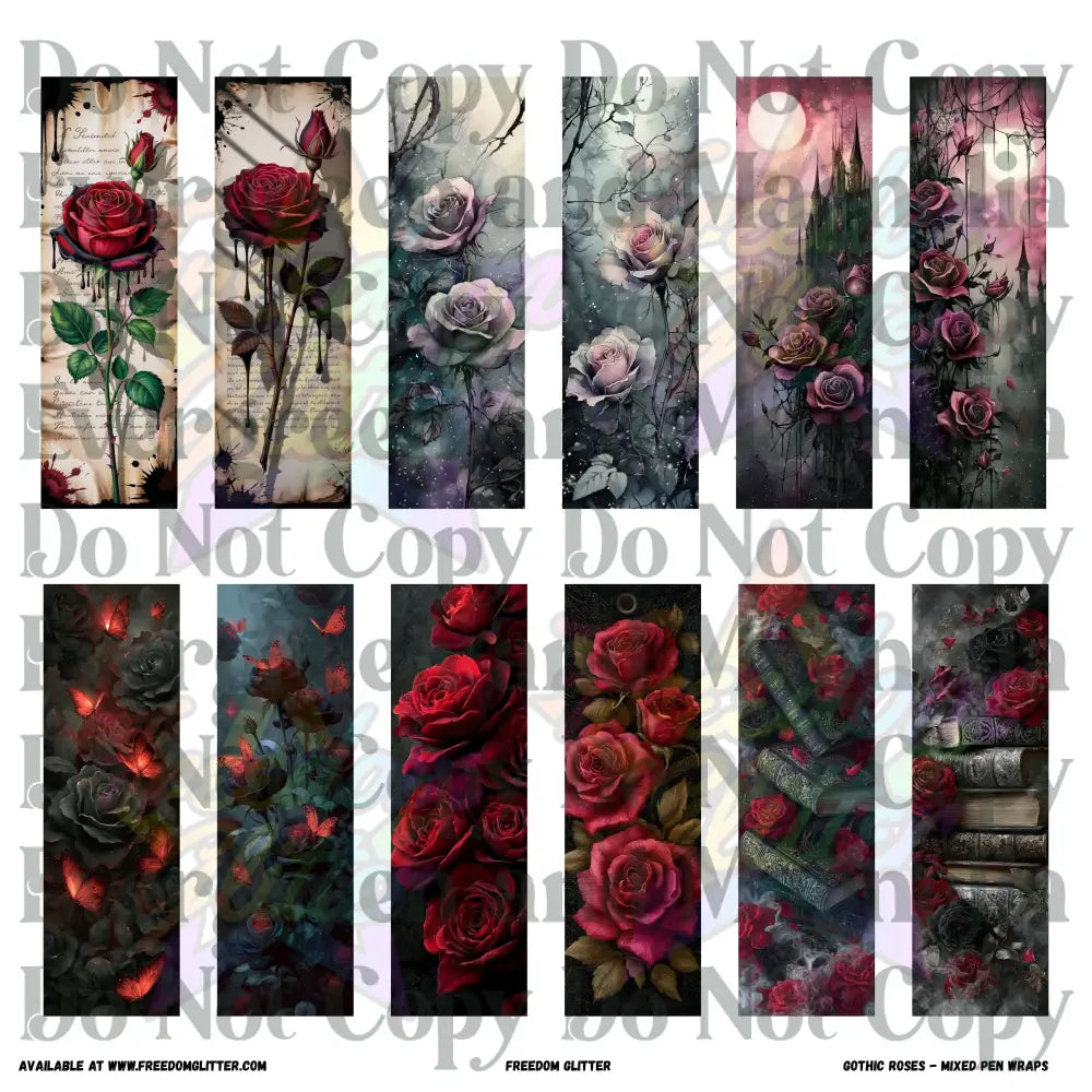 Mixed Pen Wraps - Gothic Roses 1 (Printed Vinyl)