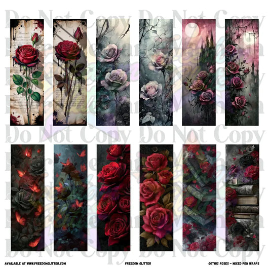 Mixed Pen Wraps - Gothic Roses 1 (Printed Vinyl)
