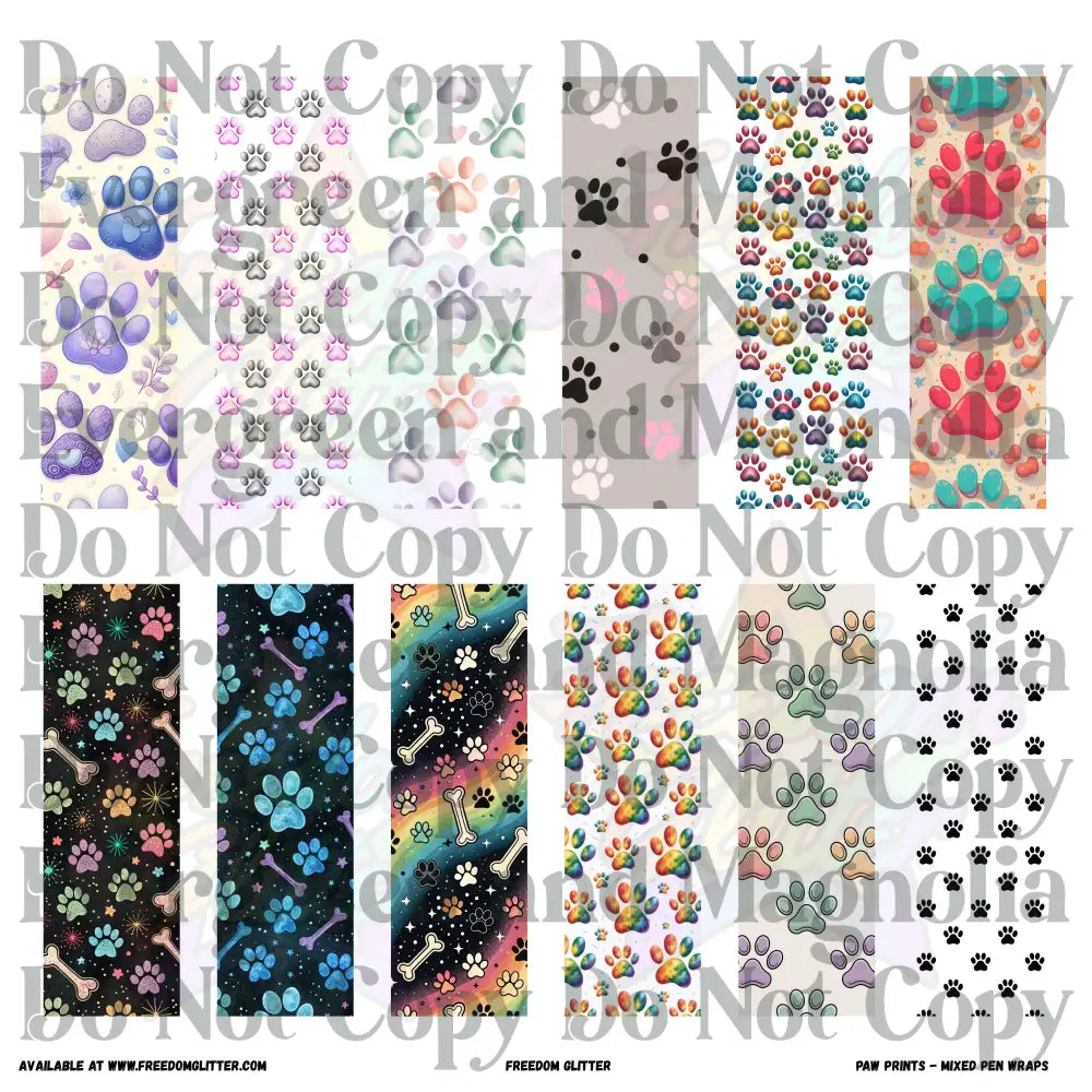 Mixed Pen Wraps - Paw Prints (Printed Vinyl)