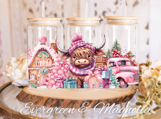 Pink Christmas Cute Highland Cow