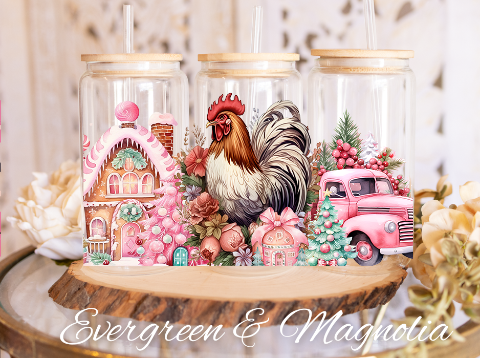 Pink Christmas cute rooster