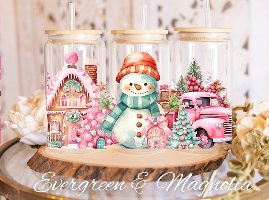 Pink Christmas cute snowman 2