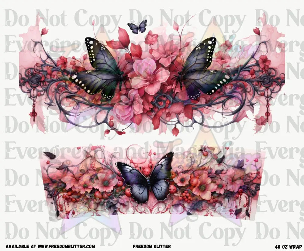 Pink Floral Butterflies 40oz Wrap (Printed Vinyl)
