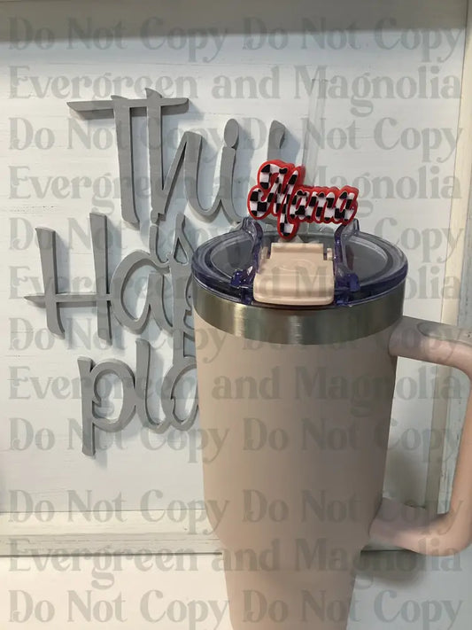 Red Checkered Mama Straw Topper 10mm