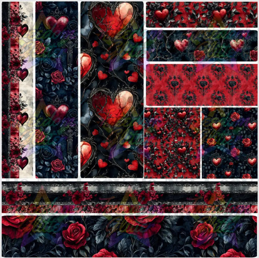 Mixed Image Sheet - Red & Black Hearts & Flowers 2 (Printed Vinyl)