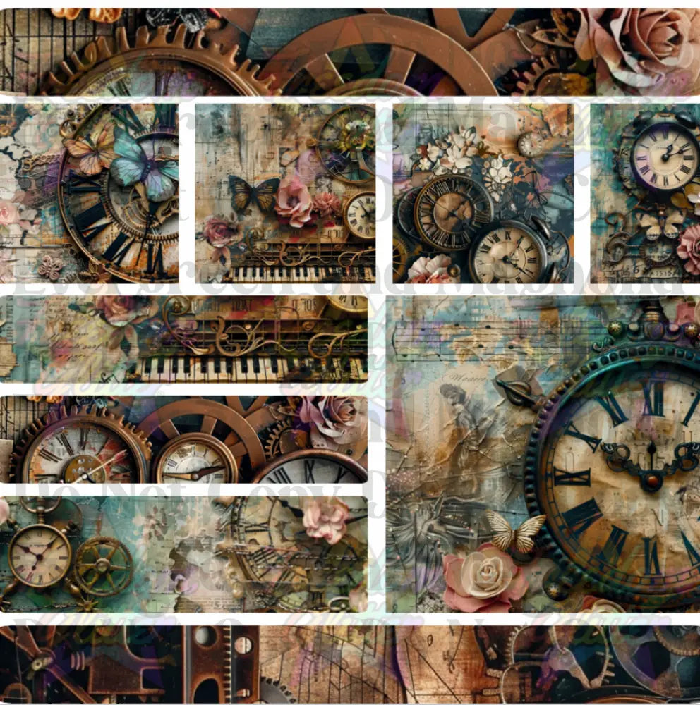 Mixed Image Sheet - Steampunk Clocks & Butterflies (Printed Vinyl)