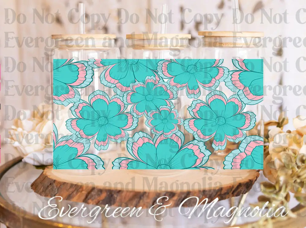 Summer floral pattern blue UV DTF print