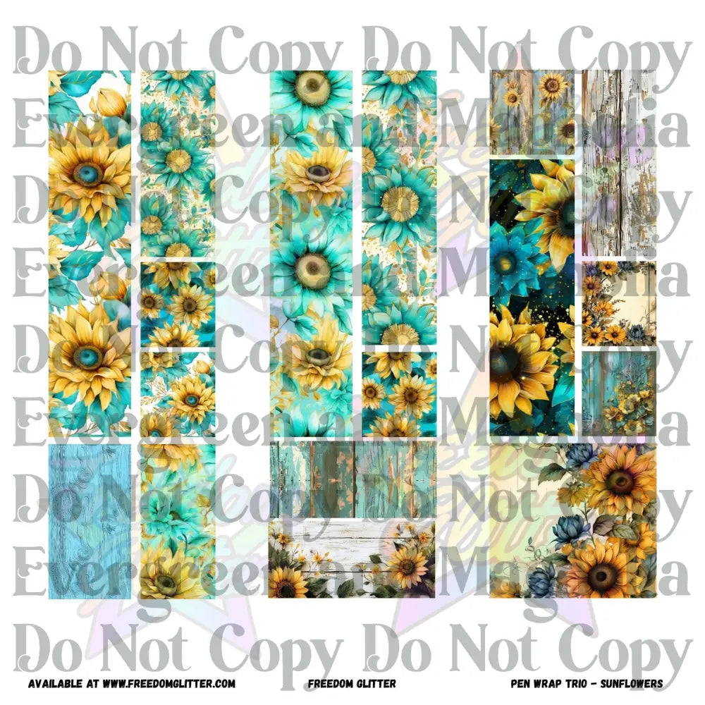 Pen Wrap Patchwork Trio - Sunflowers (Printed Vinyl)