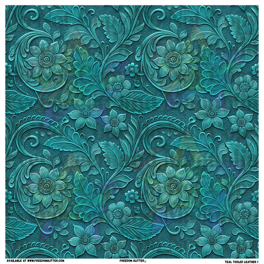Teal Tooled Leather 1 (Printed Vinyl)