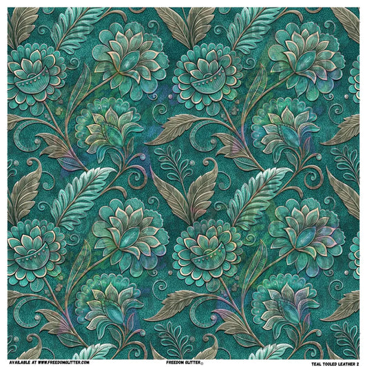 Teal Tooled Leather 4 (Printed Vinyl)