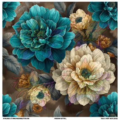 Teal & Ivory Blooms (Printed Vinyl)