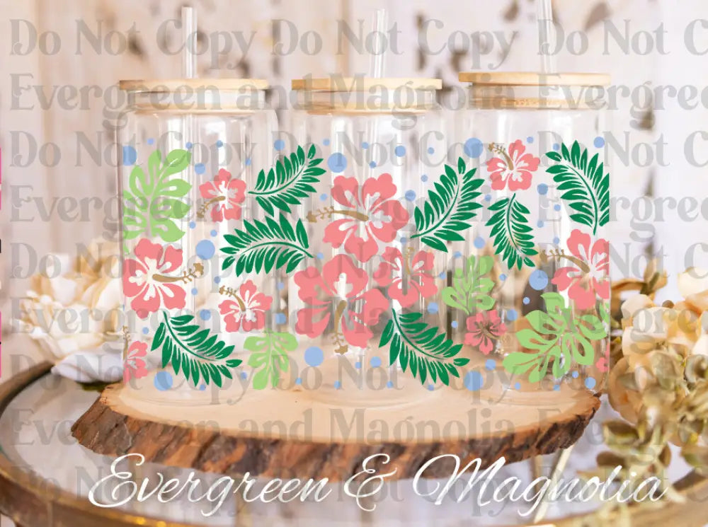 Tropical hibiscus UV DTF print