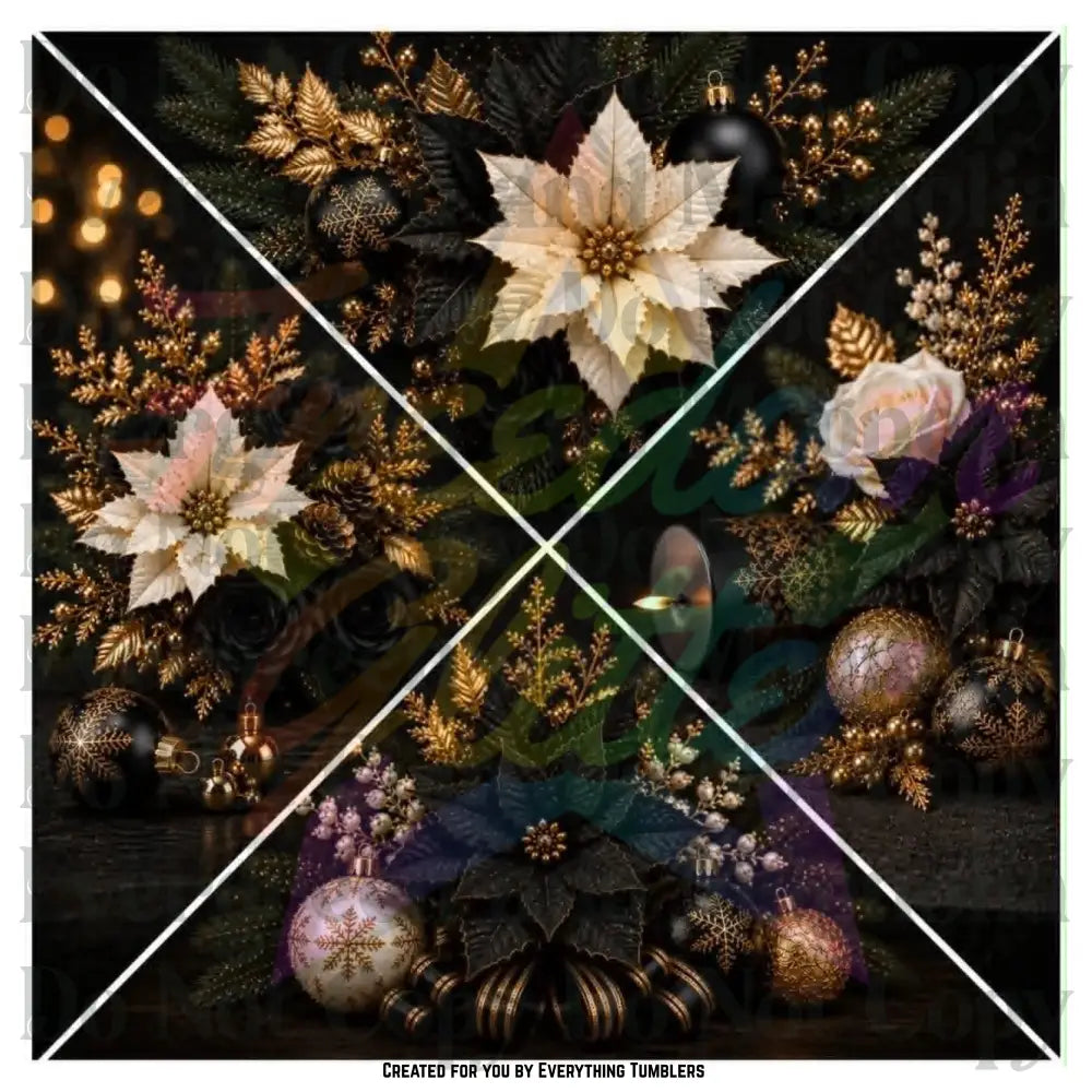 White, Gold & Black Christmas Floral Triangles (Printed Vinyl)