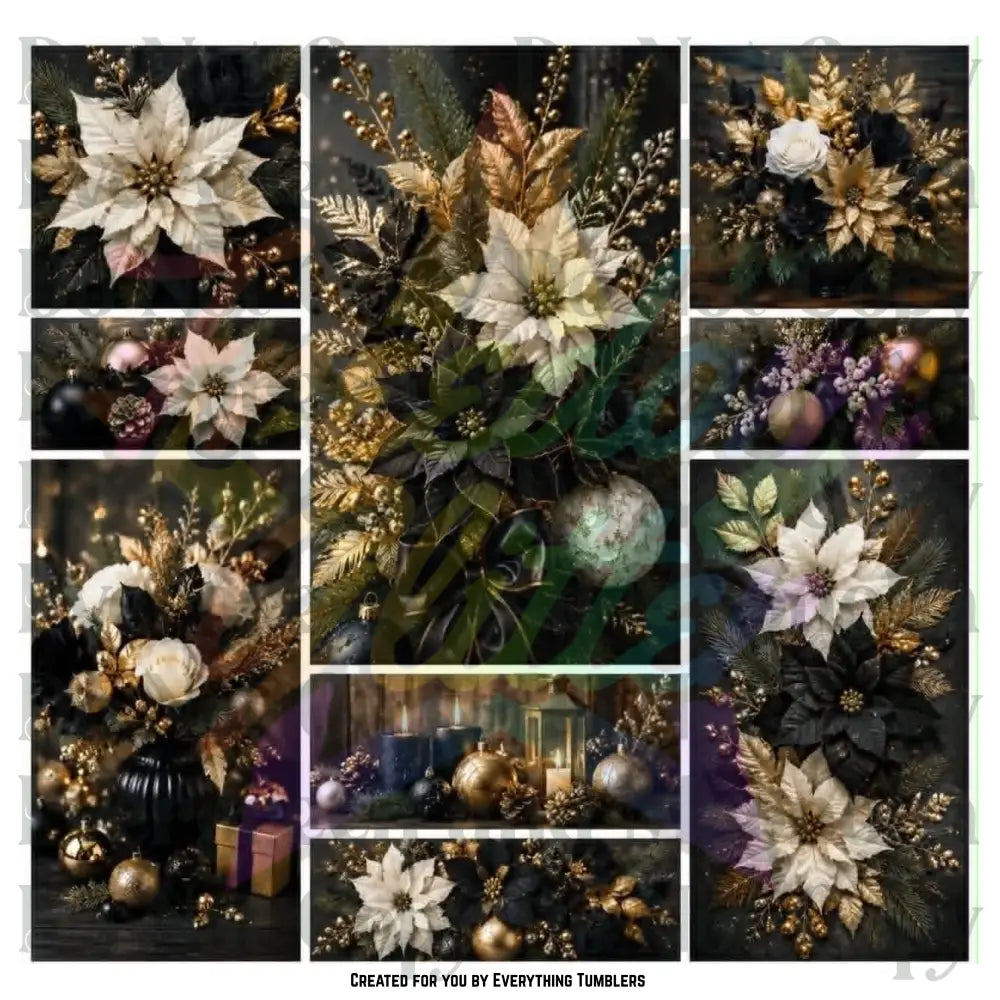 White, Gold & Black Christmas Floral (Printed Vinyl)