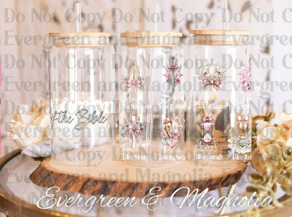 Women of the bible white text UV DTF print