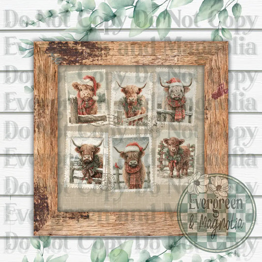 Highland Cow Christmas Stamps