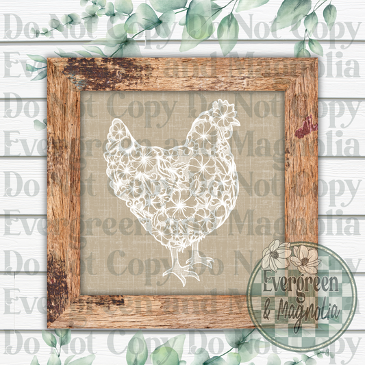 Tooled Leather Hen (white)