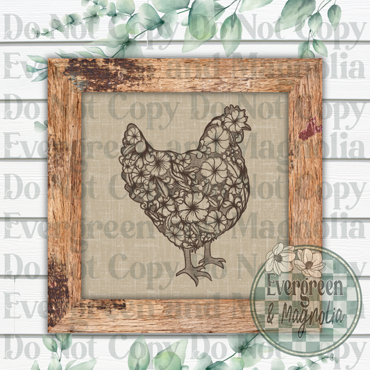 Tooled Leather Hen (dark brown)