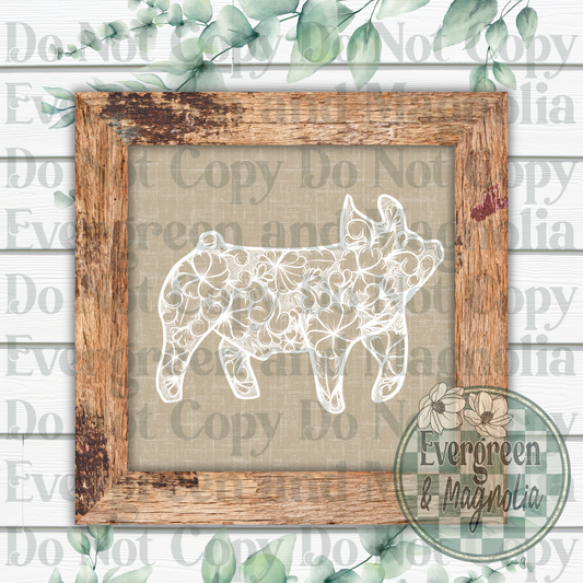 Tooled Leather Show Pig (white)