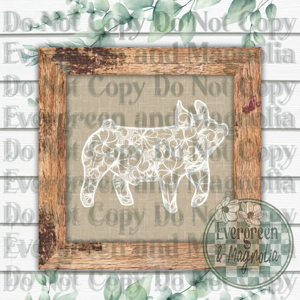 Tooled Leather Show Pig (white)