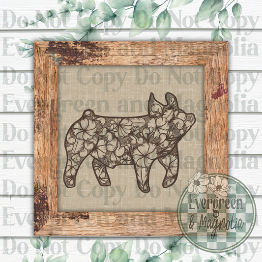 Tooled Leather Show Pig (dark brown)