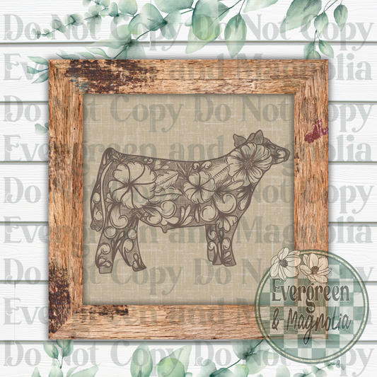 Tooled Leather Show Steer (light brown)