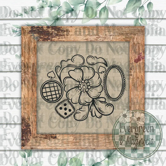 Tooled leather collage (black outline)