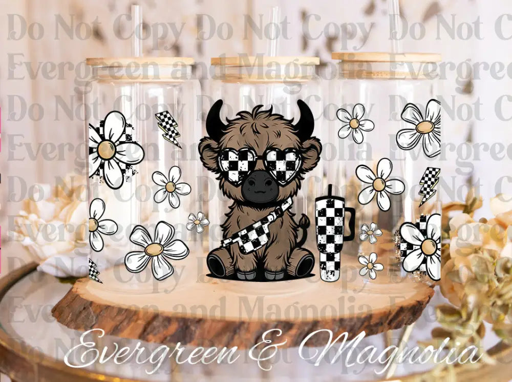 bw checkered cow UV DTF print