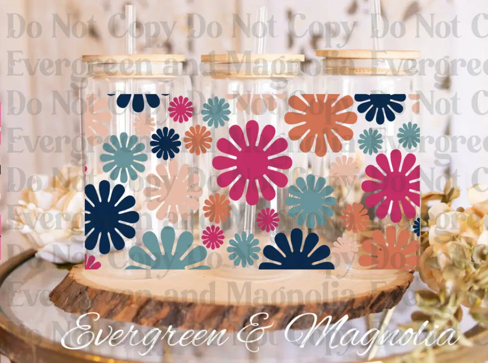 retro flowers jewel tones UV DTF print