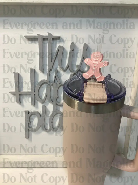 Pink and white gingerbread Straw Topper 10mm